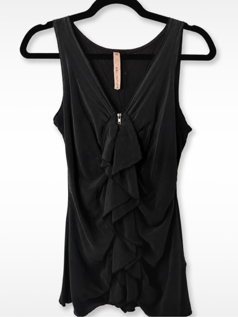 Bailey 44 Black Ruffle Zip Front Camisole